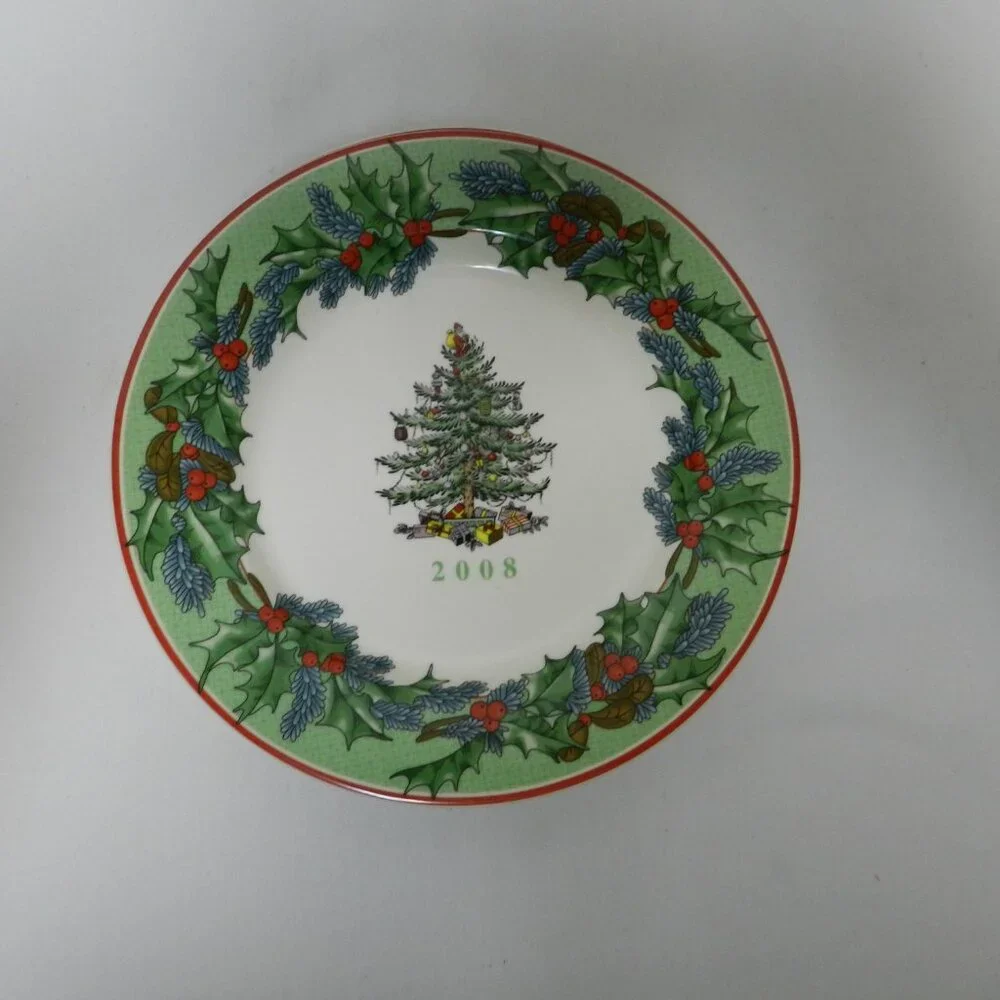 Spode 2008 Christmas salad side dessert Vintage Plate S3324 Porcelain Set Pair 2